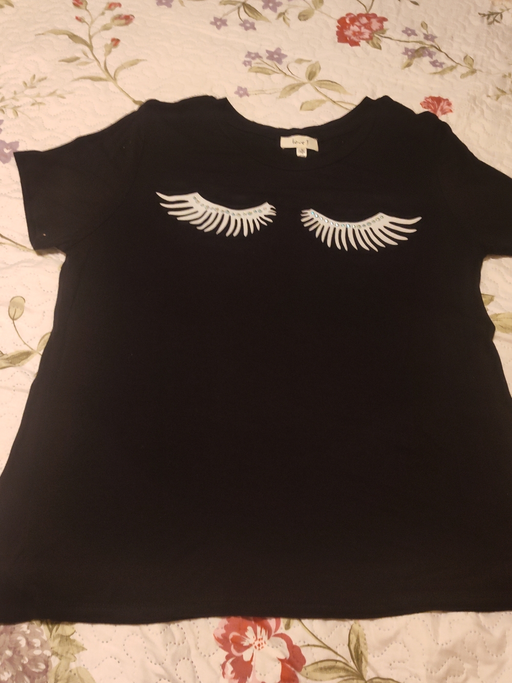 Black Tee with White Eyelash Motif